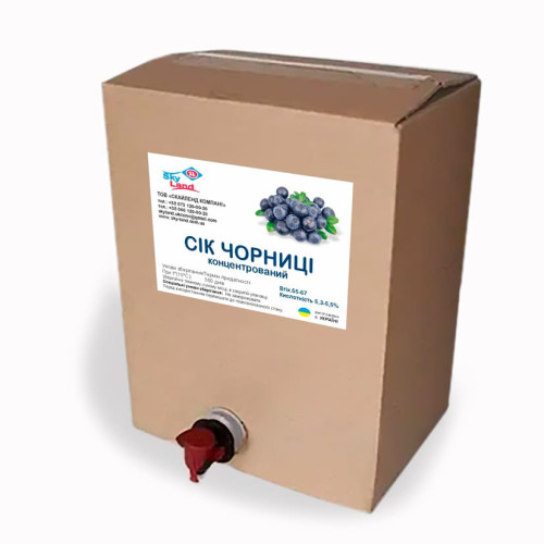 Концентрированный сок черники 65-67 Briх кислотность 5,3-5,5% в bag-in-box 10л/13кг Концентрированный сок черники 65-67 Briх кислотность 5,3-5,5% в bag-in-box 10л/13кг